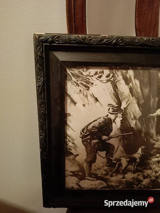 Stare zdjęcie szkłem obrazu myśliwskiego Lipno sprzedam