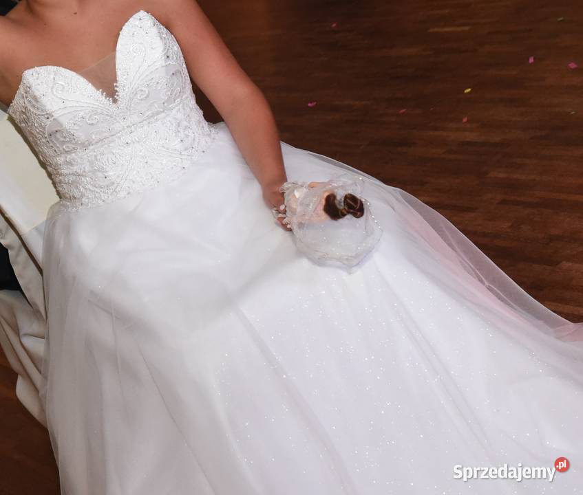 Przepiękna balowa Suknia Ślubna bolerko welon biały Damska Skorogoszcz