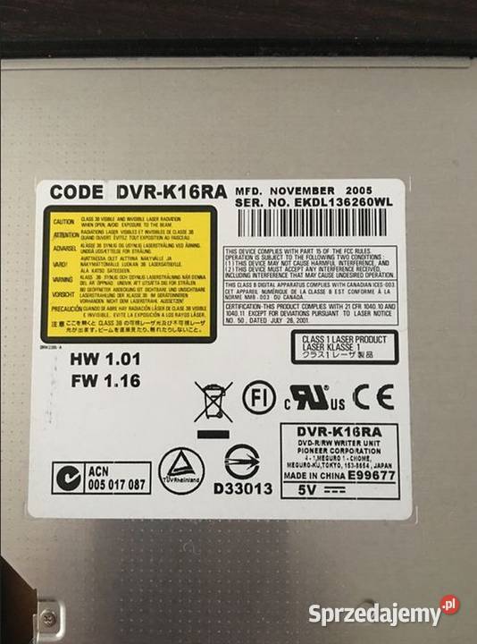 Pioneer DVD RRW DVRK16RA Napędy Olsztyn