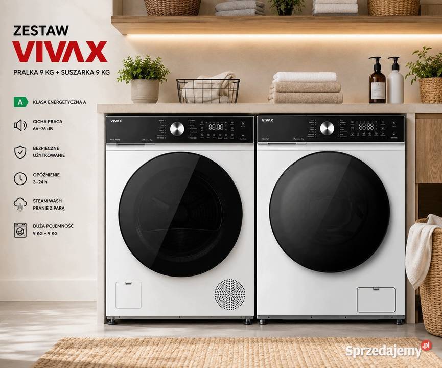 Zestaw Pralka 9 1400 Inverter Steam Suszarka 9 wolnostojące Skawina