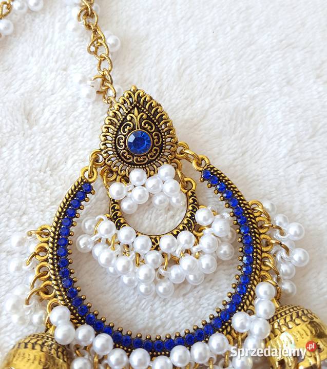 Duże długie kolczyki złoty kolor niebieskie Szczecin sprzedam