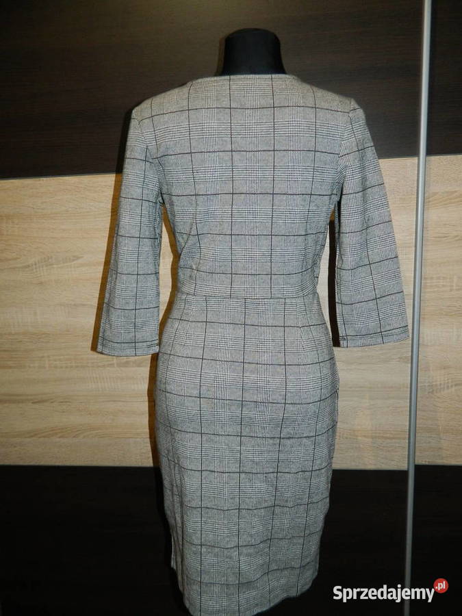 Top Secret elegancka sukienka krata 38 szary/srebrny