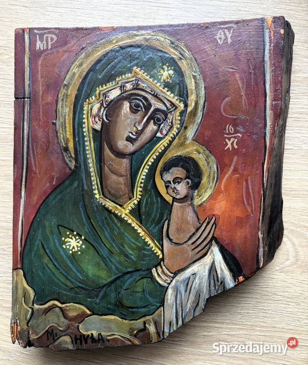 Obraz ikona malowana na desce drewnianej Szczecin