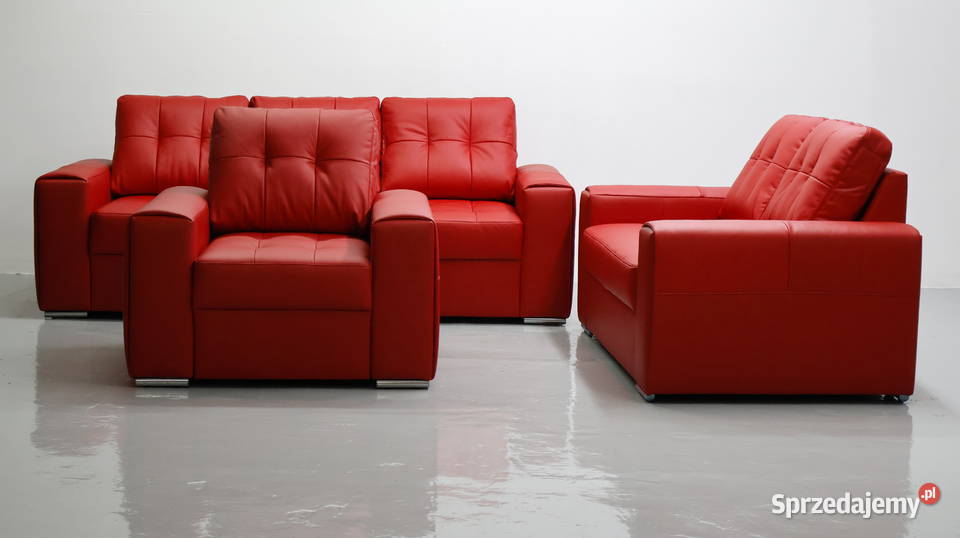 KOMPLET 321 sofy kanapy zestaw czerwona SKÓRA 90cm Poznań