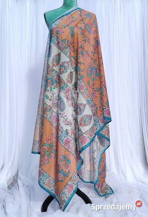Duża kolorowa chusta pomarańczowa floral kwiaty