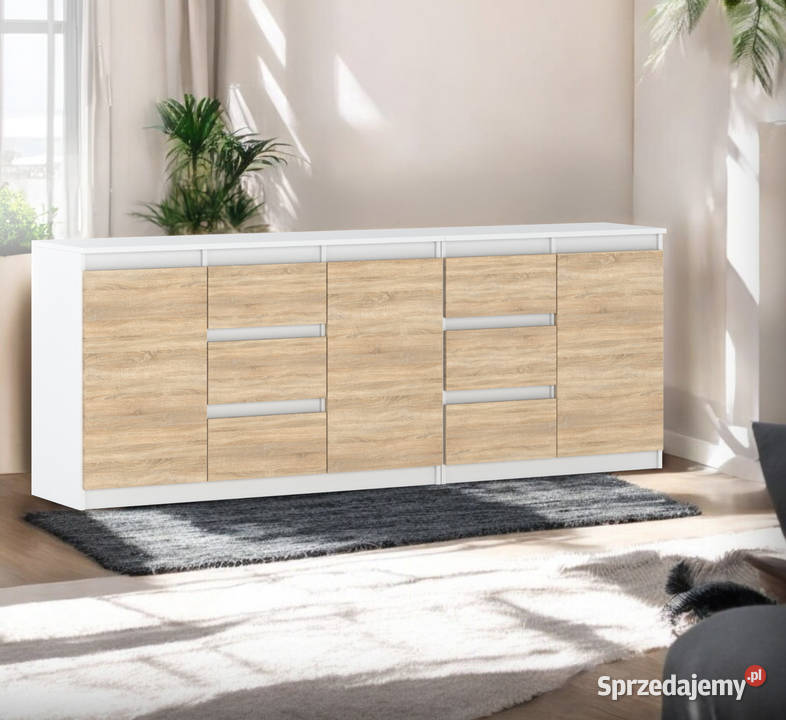 Komoda Biała Drewniana Agnes 200 6 Szuflad Do Elbląg