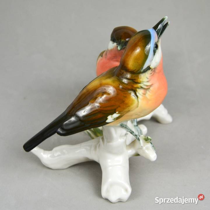 Para ptaszków na gałązce sygnowana Karl Ens Porcelana i szkło Bronisze