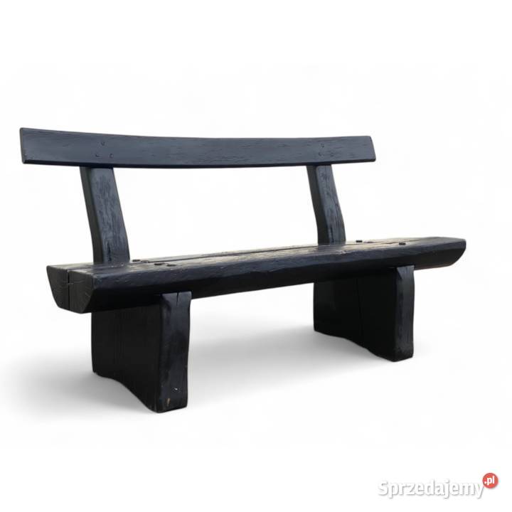 Surowa czarna ławka z litego drewna masywna