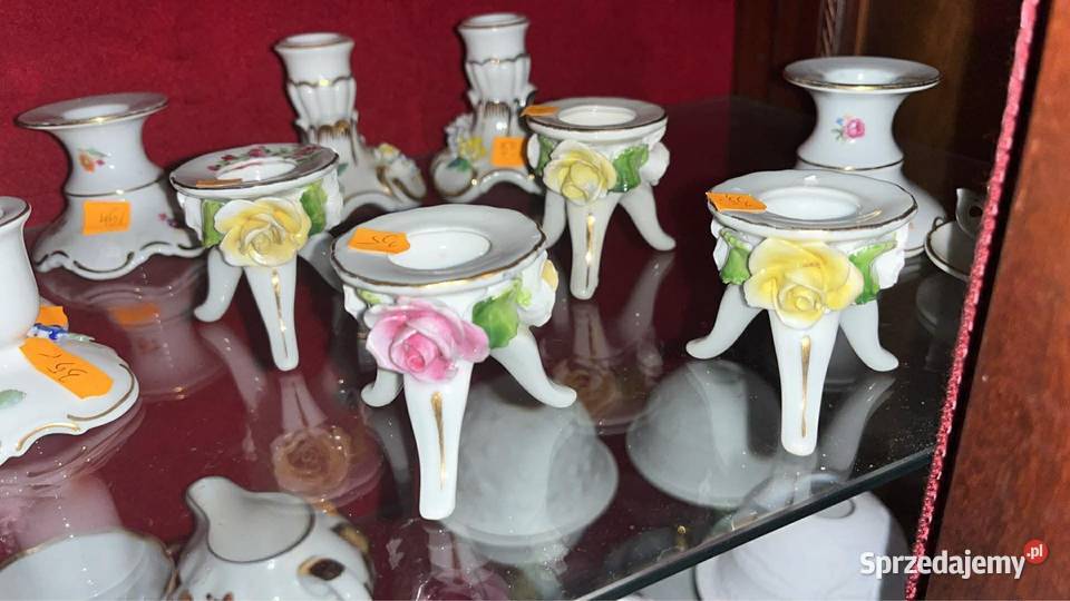 Świecznik Z porcelanowymi kwiatkami Niemcy Lata Gdańsk