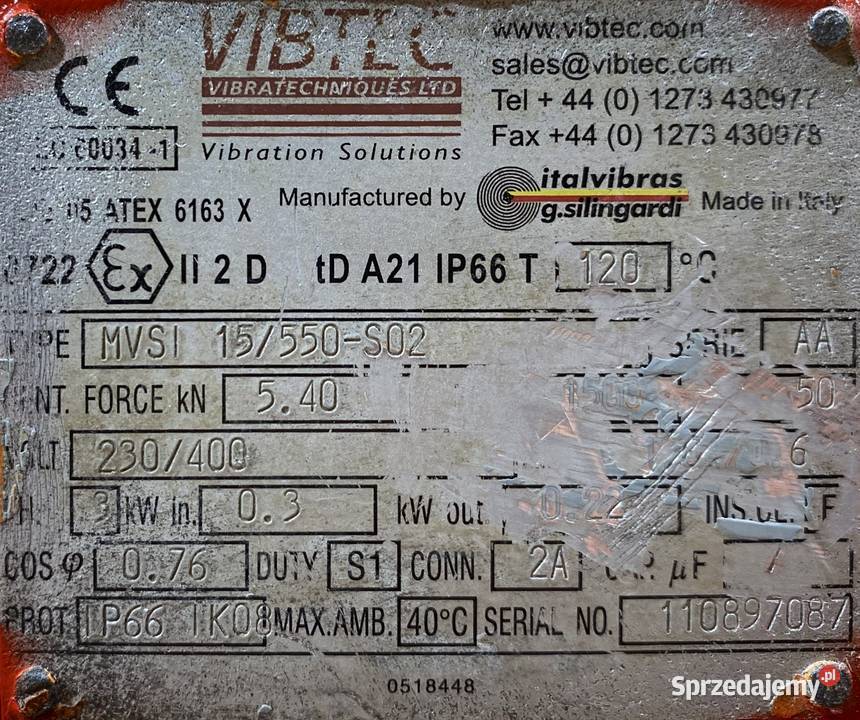 elektrowibrator silnik wibracyjny 03kW 1500obr Pigża