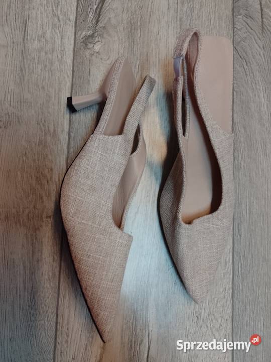4041 Beżowe czółenka wieczorowe z odkrytą piętą inna Kraków