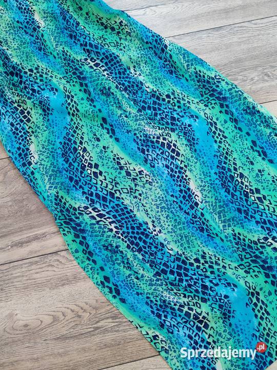 Kolorowa długa sukienka Vintage Snake 42 44 Jasło