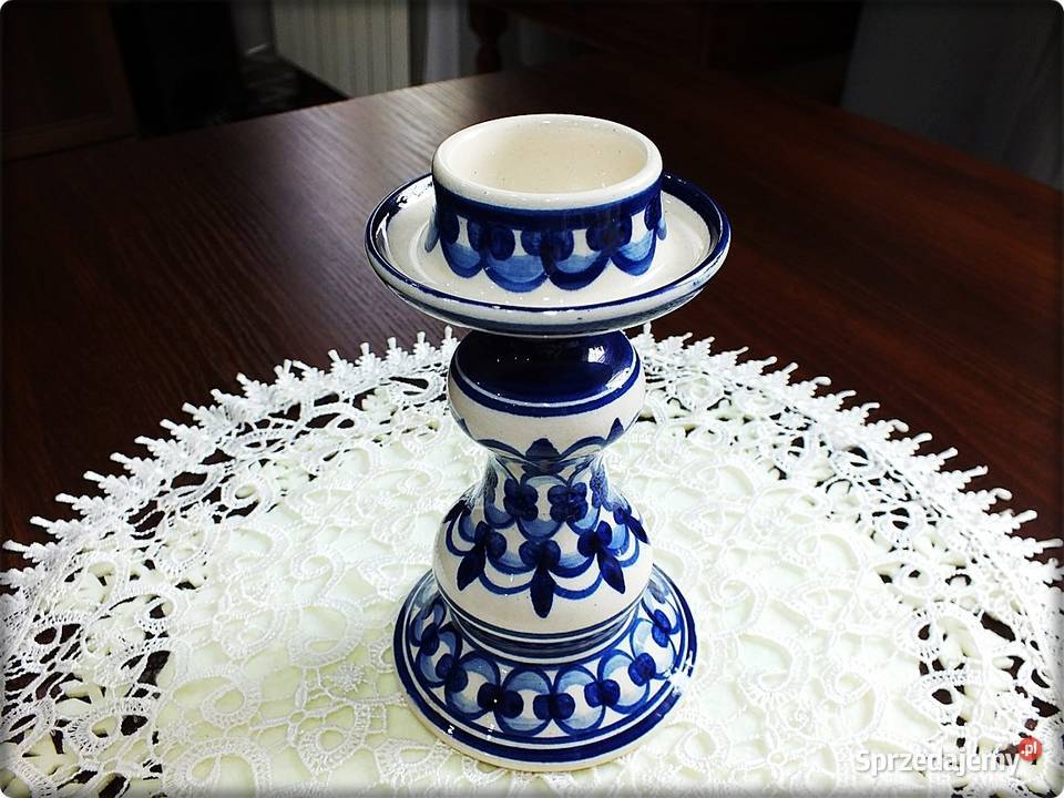 Świecznik Kaganek Ceramika wzory kobaltowe Żary