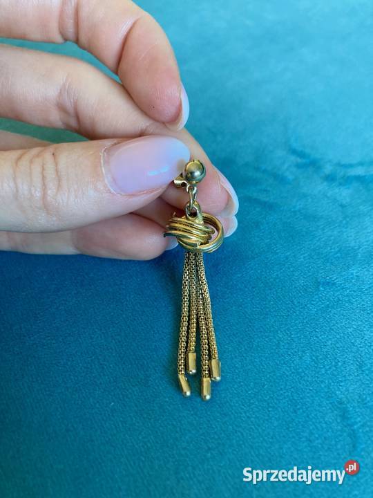 Złote ciekawe kolczyki vintage łańcuszki Nisko