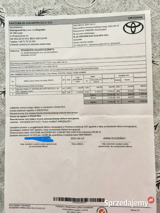 Koła zimowe Toyota Yaris 2025r 15 nowe orginalne Oleśnica sprzedam