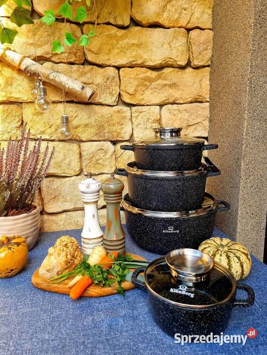 Garnki marmurkowe 4 czarne szare Szczecin