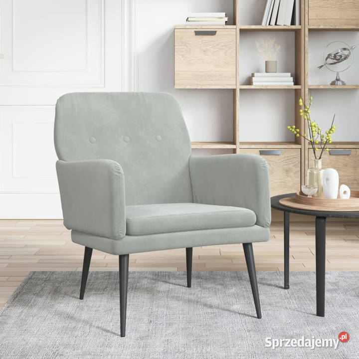 Fotel jasnoszary 62x79x79 obity aksamitem mazowieckie Warszawa