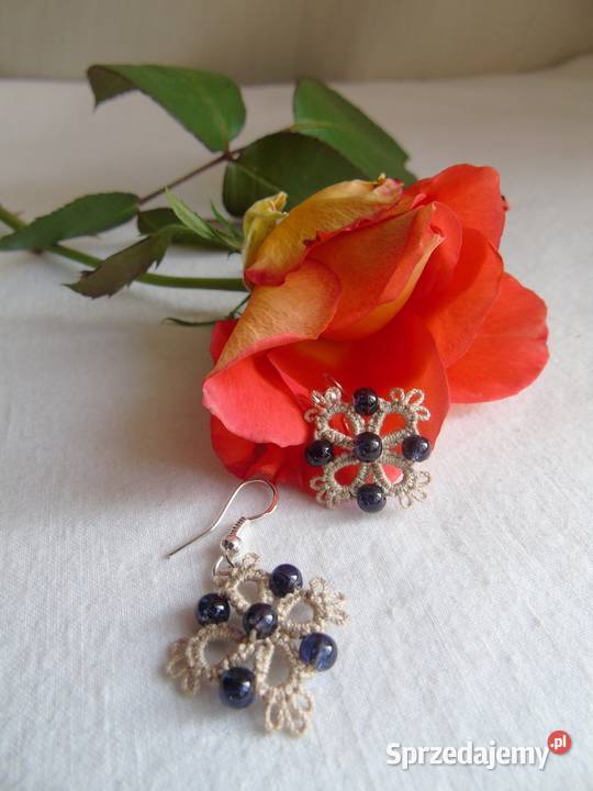 Kolczyki frywolitkowe Kolczyki małopolskie Wiśniowa sprzedam