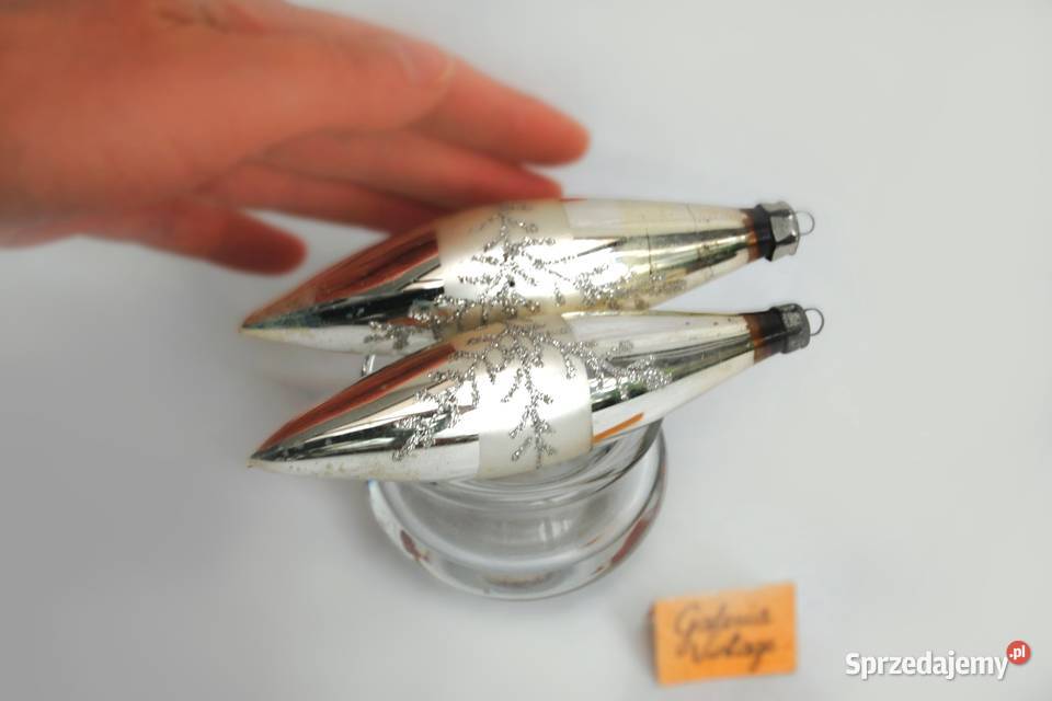 Stare bombki szklane srebrne sople 2 13 PRL Lublin