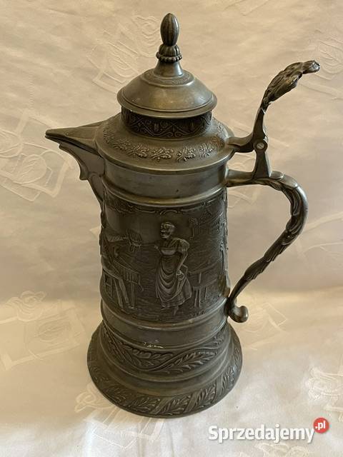 Kufel cynowy z pokrywką scena rodzajowa małopolskie sprzedam