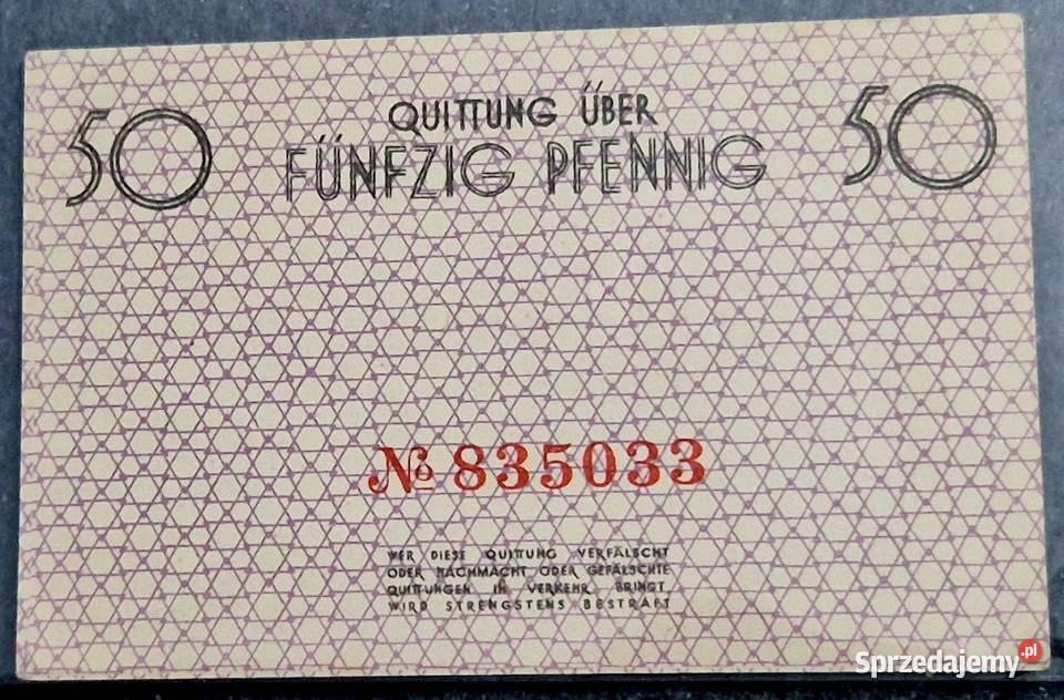 Banknoty Getta 1940 1 Marka x 2 i 50 Pfenig śląskie Sosnowiec