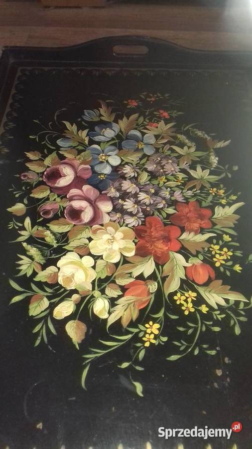 Taca malowana drewno art deco około 1920 Polska