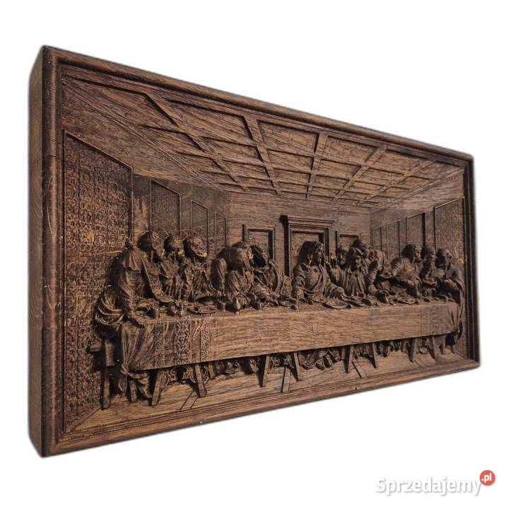 Płaskorzeźba w dębie Ostatnia Wieczerza Prezent Malechowo
