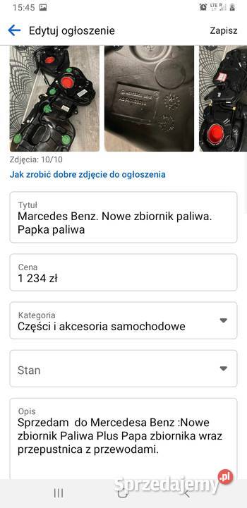 Zbiornik paliwa Nowy Mercedes klasa E Motoryzacja Ostrołęka