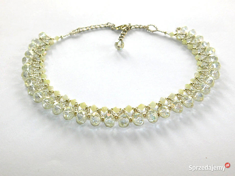 Kryształowy naszyjnik ECRU rękodzieło pomorskie