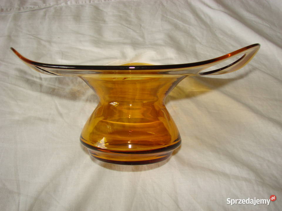szklany miodowy bursztynowy wazon Pruszcz Gdański