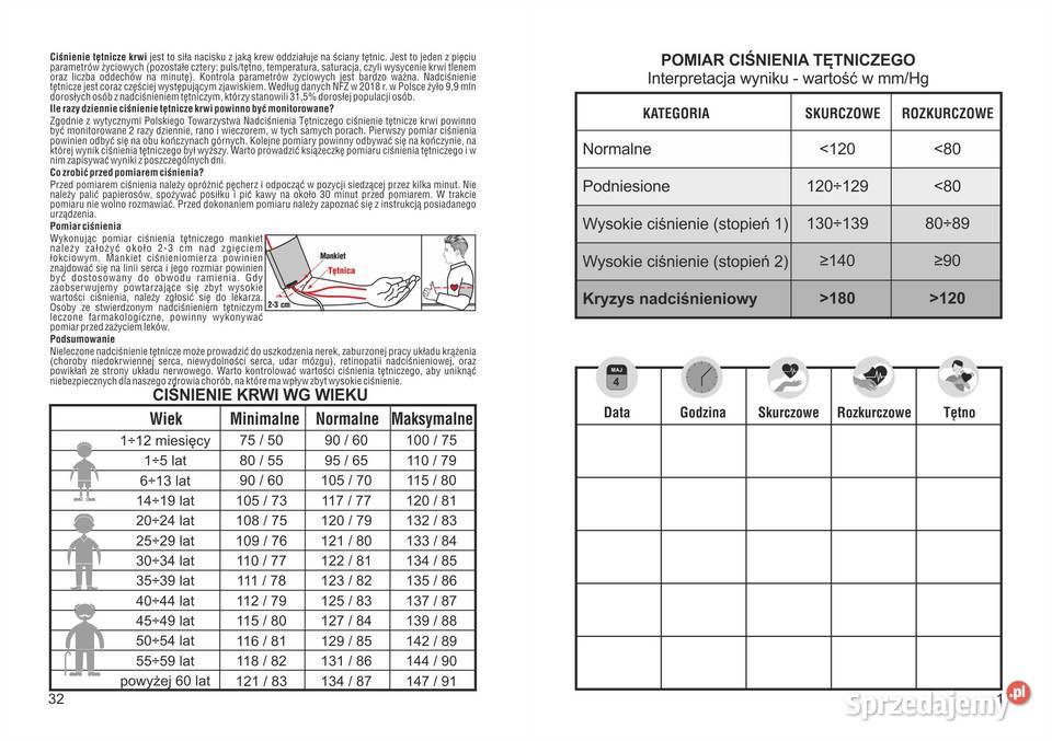 Ksiażeczka Pomiarów Ciśnienia Tętniczego 10 nowe Włocławek