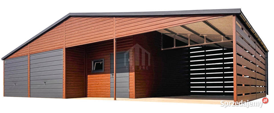 Garaż blaszany 9x6m wiata 4m wnęka 2x brama