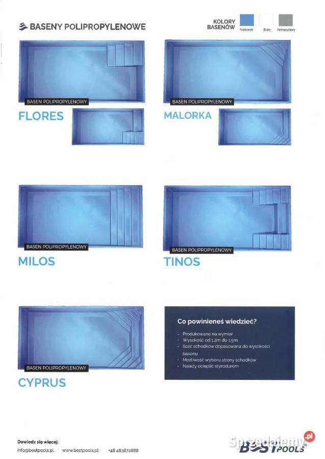 Polipropylenowy basen Mallorca 6x3x15m z układem Siedlce sprzedam