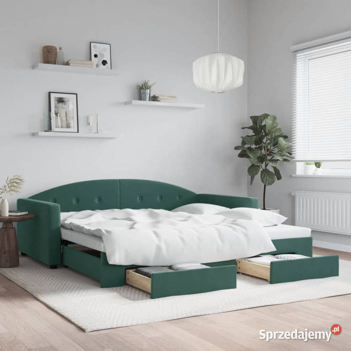 Sofa rozsuwana z szufladami ciemnozielona
