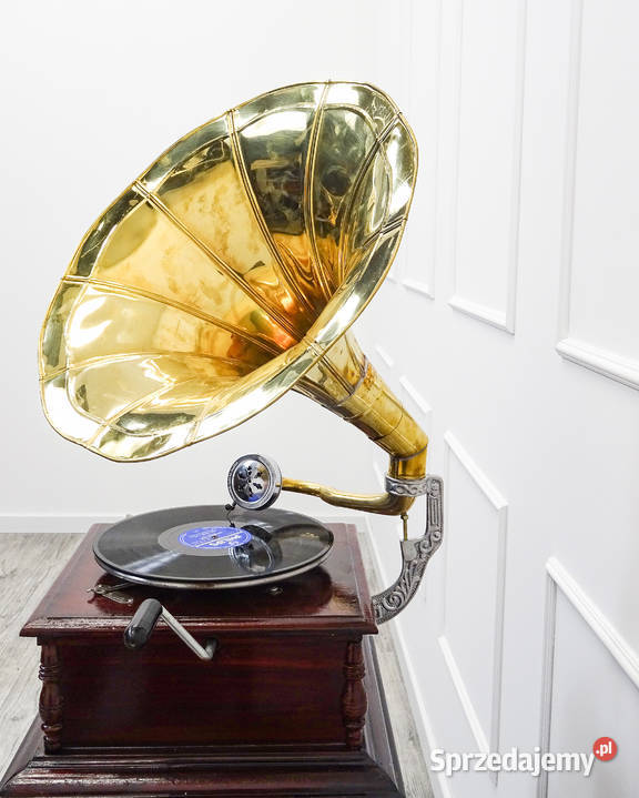 Stylowy PATEFON Victrola drewniana obudowa ZŁOTA