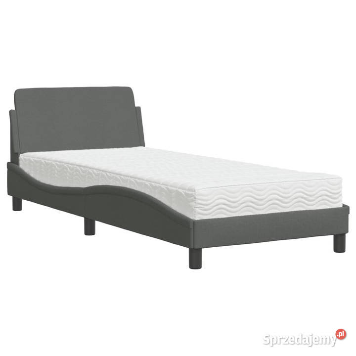 Łóżko z materacem ciemnoszare obite tkaniną 74cm mazowieckie