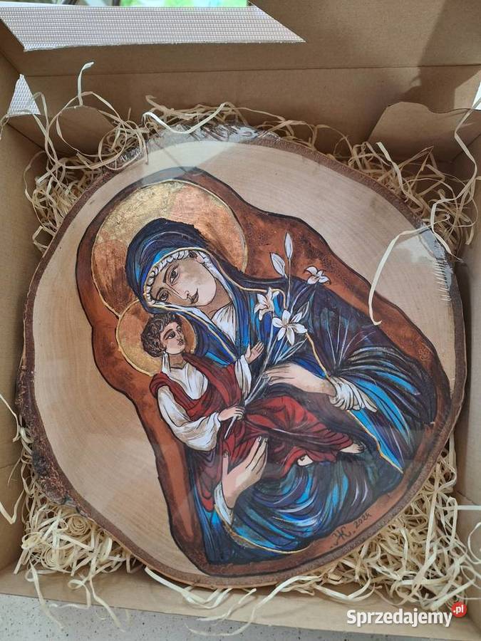 Obraz malowany ręcznie na plastrze brzozy Maryja podkarpackie Strzyżów sprzedam