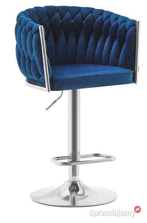 Obrotowy Hoker Tapicerowany Rosa Chrom Granatowe Tarchały Małe