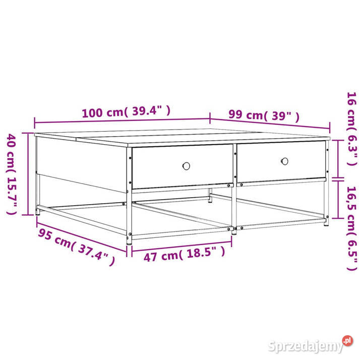 Stolik kawowy brązowy dąb 100x99x40 WM835298 Warszawa