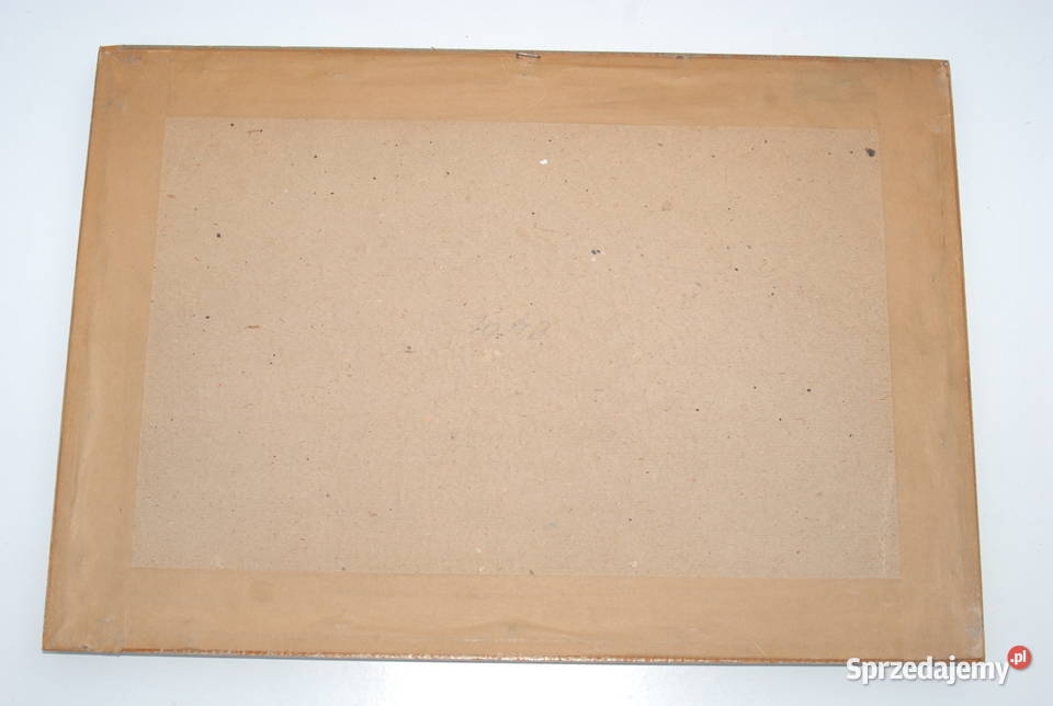 Stary obraz grafika krajobraz z ramką drewnianą Malarstwo śląskie sprzedam