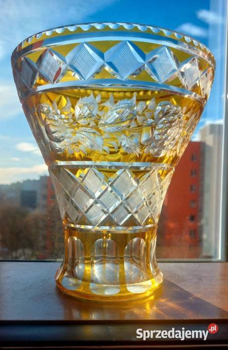 Piękny duży wazon kryształowy PRL Wrocław