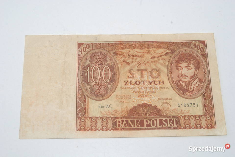 Stary banknot 100 złotych ser. AC 2 Czerwca 1932 antyk unikat