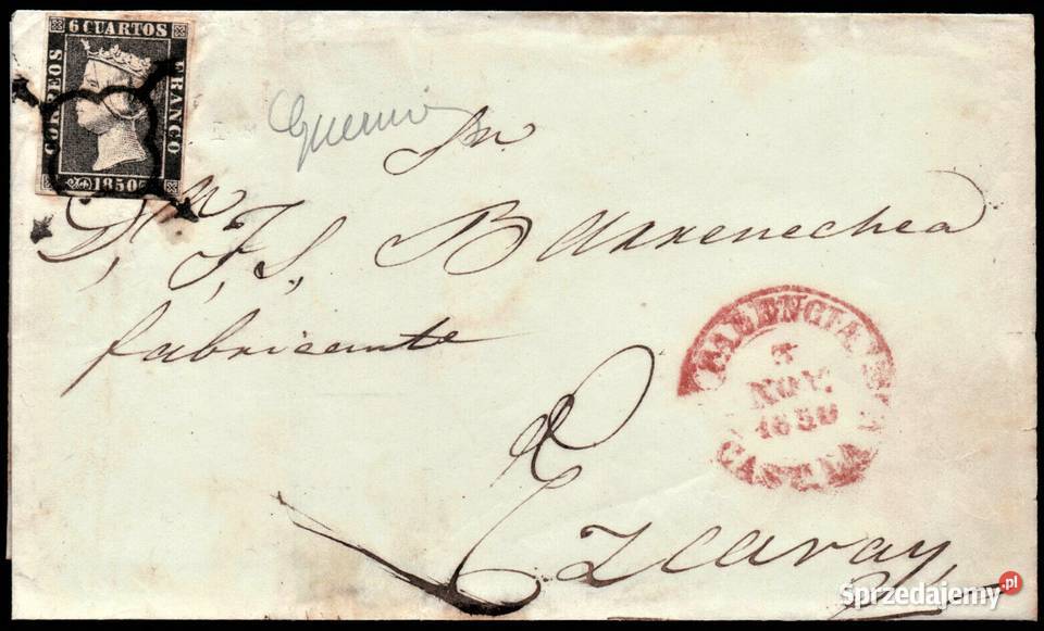 HISZPANIA 1850koperta ze znaczkiem 1a WYSYŁKA Człuchów sprzedam