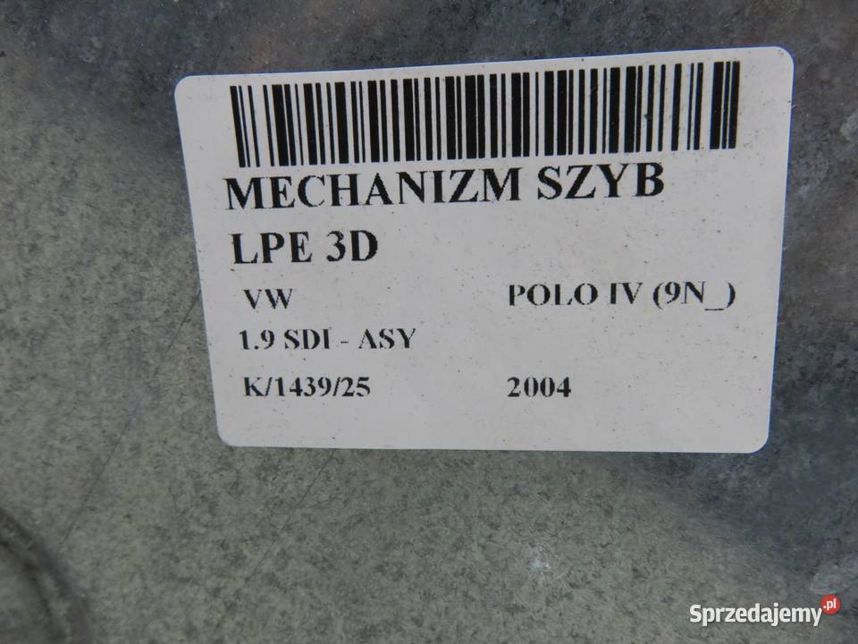 PODNOŚNIK SZYBY LEWY PRZEDNI 3D VW POLO IV 9N