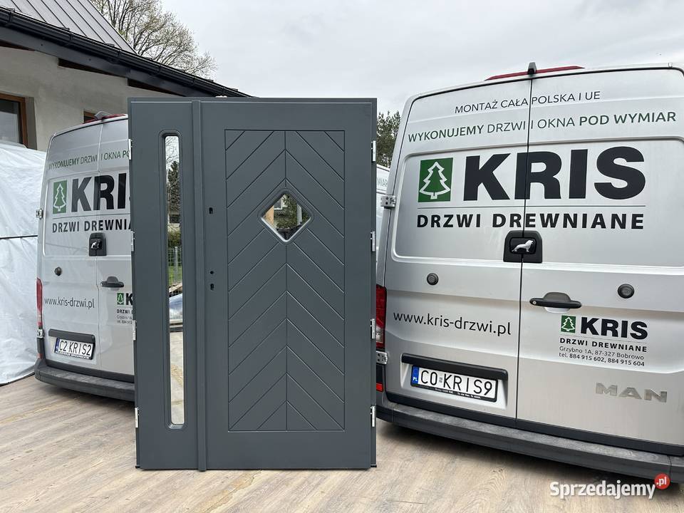 Drzwi zewnętrzne RĘKI drewniane dwuskrzydłowe kujawsko-pomorskie Grzybno