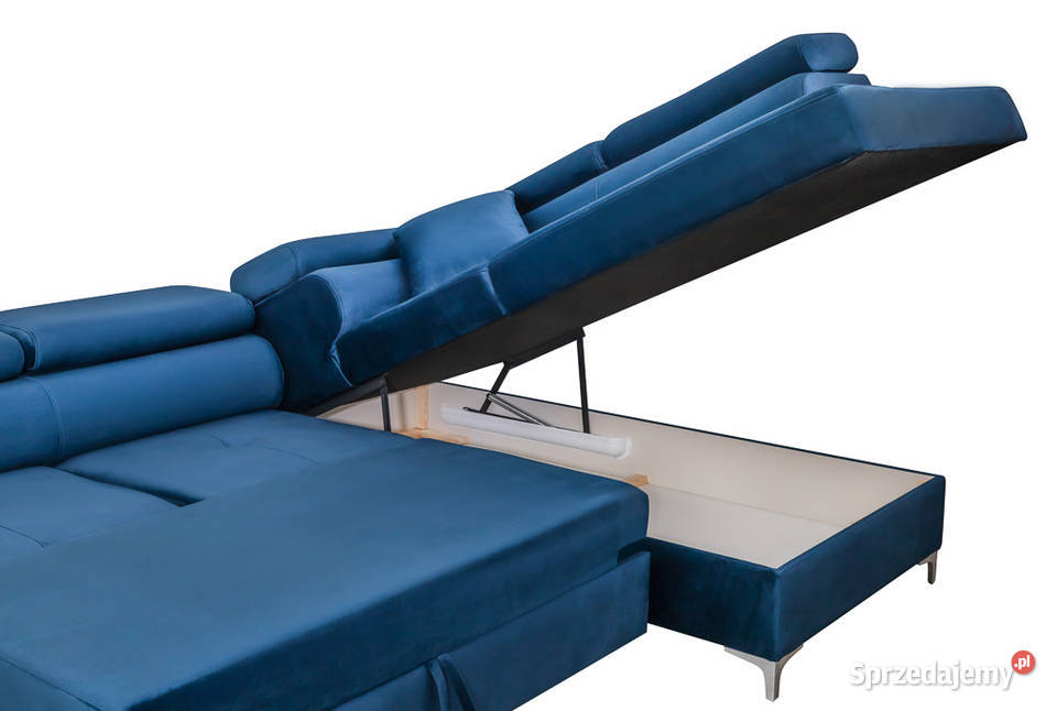 Narożnik Tapicerowany Niebieski z Funkcją Spania Rzeszów