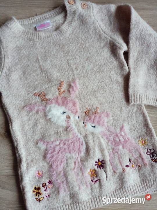 Sweter tunika dziewczęcy beżowy z sarenką 92 Swetry Odzież Płock sprzedam