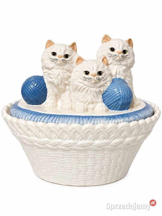 Ceramiczny Słoik Cookie Jar retro KOTY W KOSZYKU Poddębice