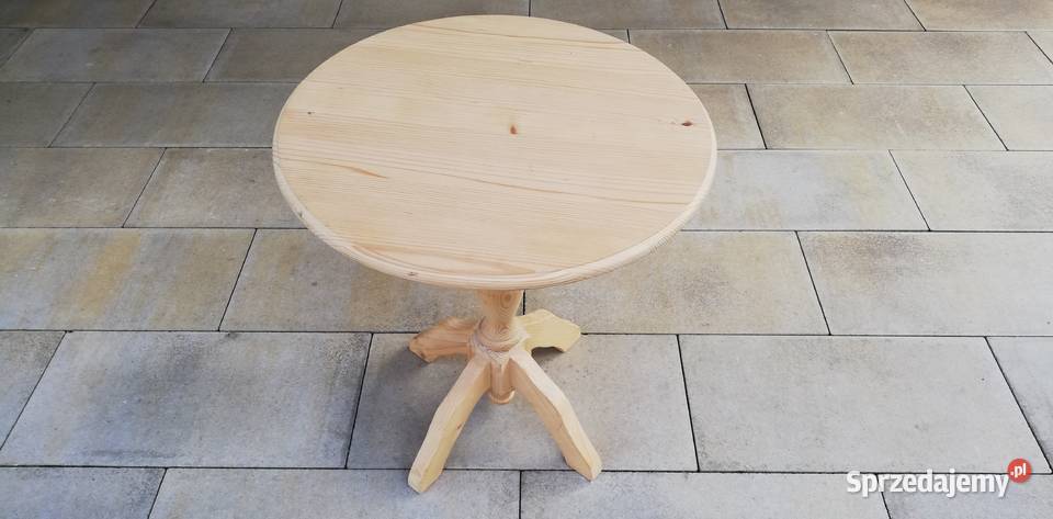 Stolik drewniany okrągły kawowy sosnowy