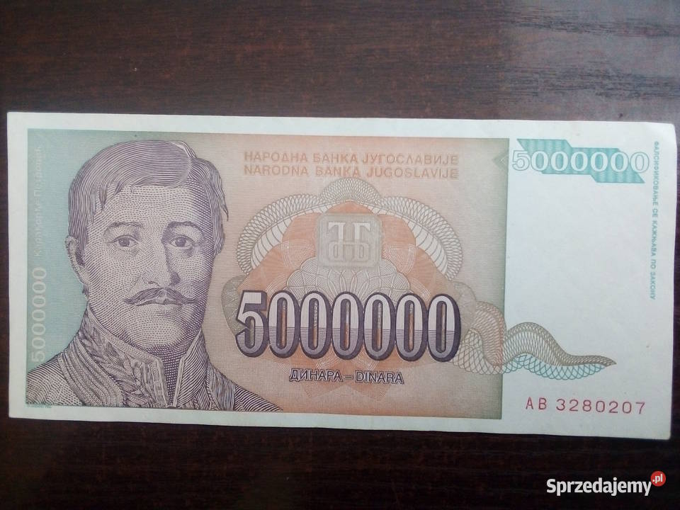 Banknot 5 milionów dinarów Jugosławia Płońsk